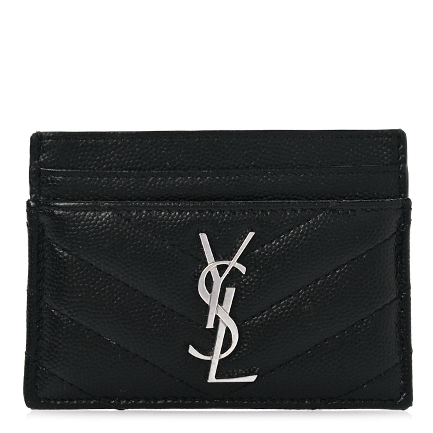 Saint Laurent Grain De Poudre Matelasse Chevron Monogram Credit Card Case Black 1 of 10