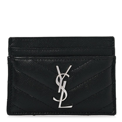 Saint Laurent Grain De Poudre Matelasse Chevron Monogram Credit Card Case Black 1 of 10