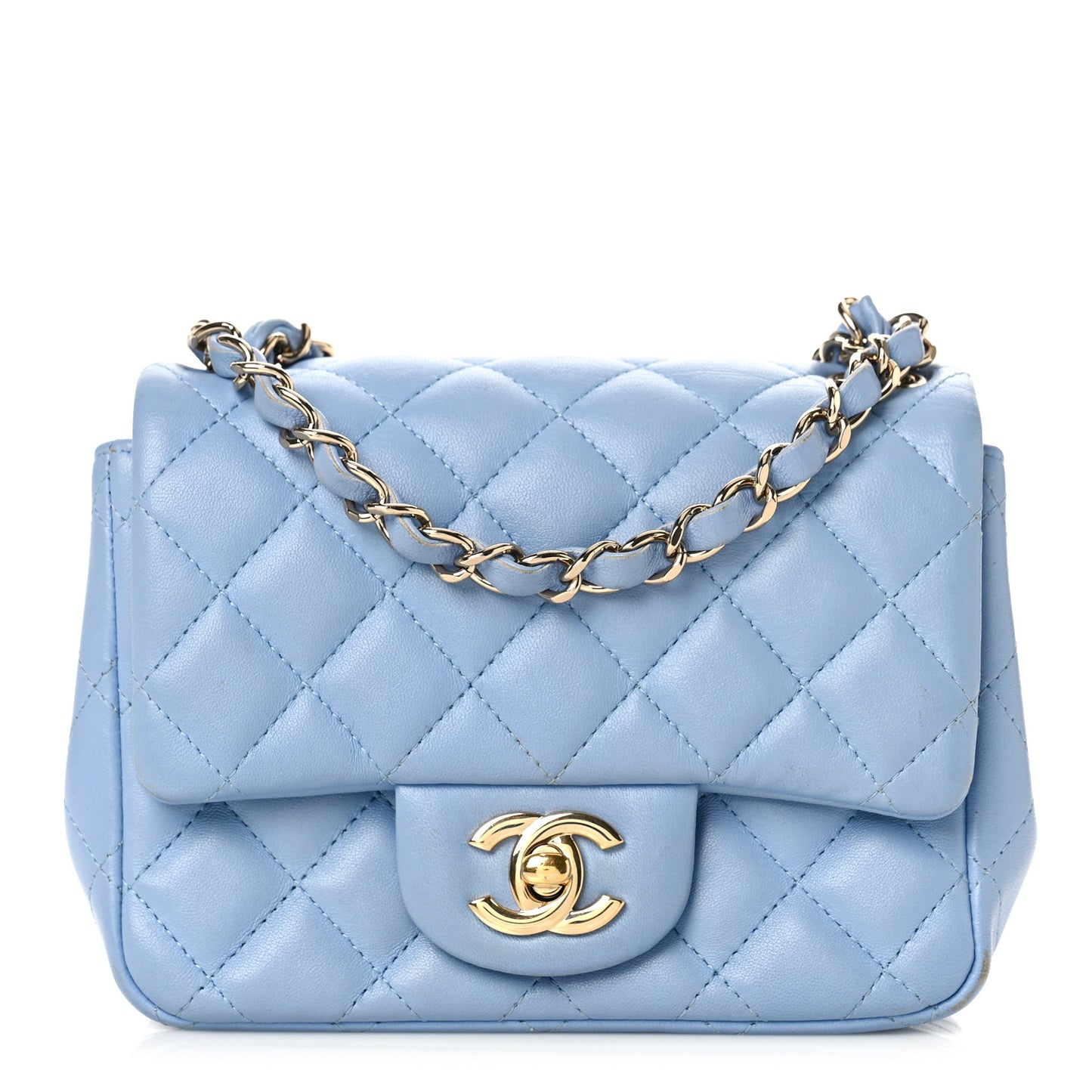 Lambskin Quilted Mini Square Flap Light Blue