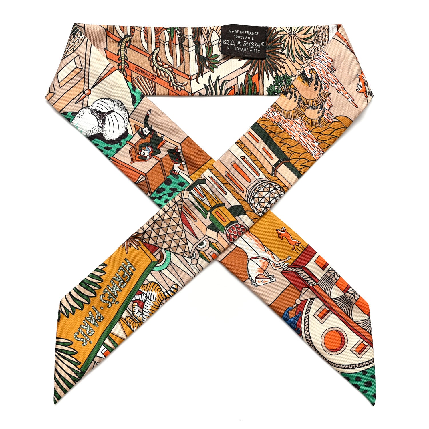 Hermes Silk Animapolis Plumetis Twilly Ocre Vert Orange 1 of 7