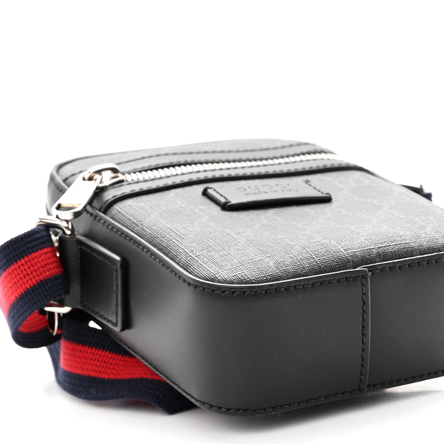 Gucci GG Supreme Monogram Appia Calfskin Web Small Camera Messenger Bag Black Grey 8 of 9
