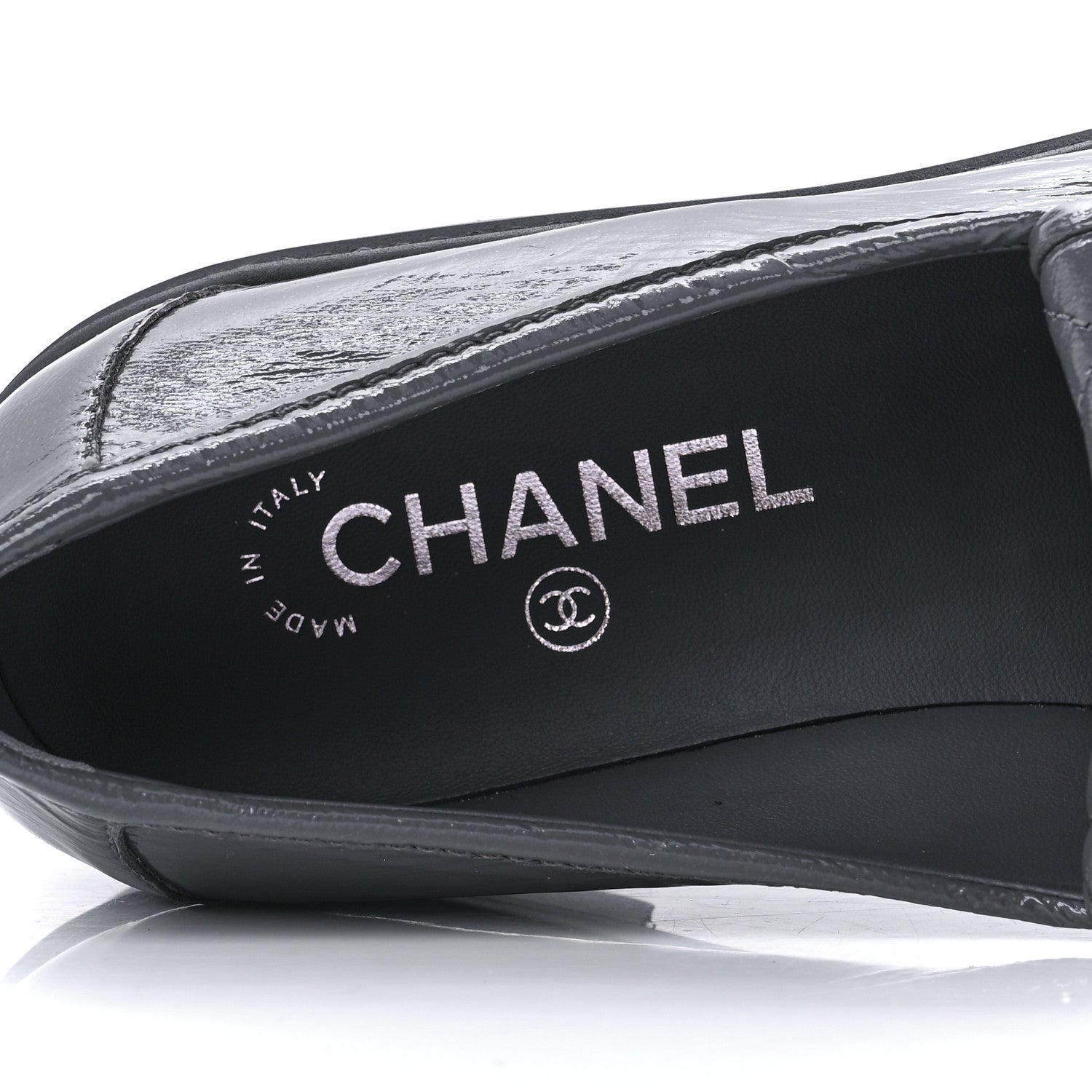 Chanel Crumpled Shiny Lambskin Quilted CC Turnlock Loafers 40.5 Dark Grey 7 of 10