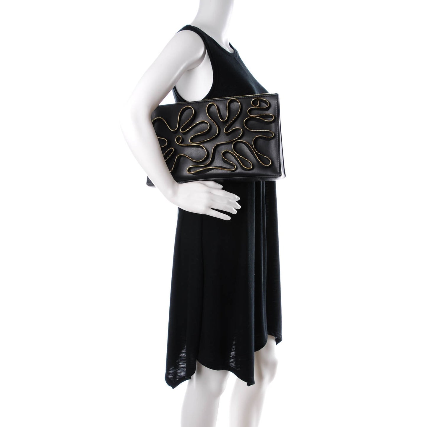 Faux Nappa Cavendish Zipper Clutch Black