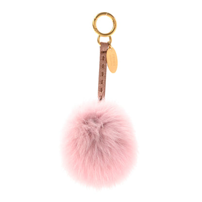 Fendi Fox Fur Calfskin Romano Selleria Pom Pom Bag Charm Pink 1 of 4