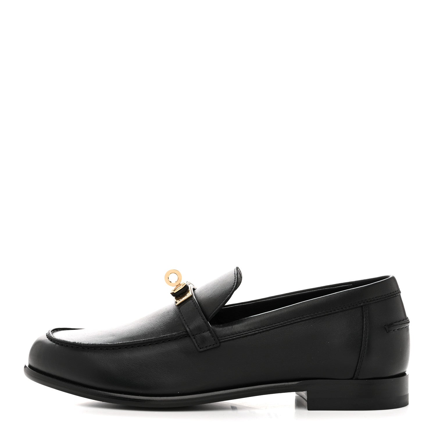 Hermes Calfskin Womens Destin Loafers 38.5 Black 1 of 10