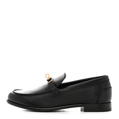 Hermes Calfskin Womens Destin Loafers 38.5 Black 1 of 10