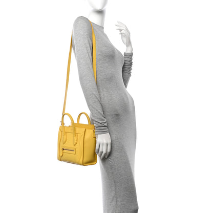 Celine Drummed Calfskin Nano Luggage Citron 2 of 13