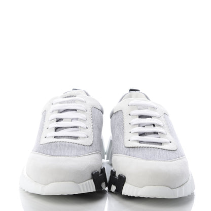 Hermes Technical Canvas Suede Goatskin Bouncing Sneakers 37 Gris White 2 of 9