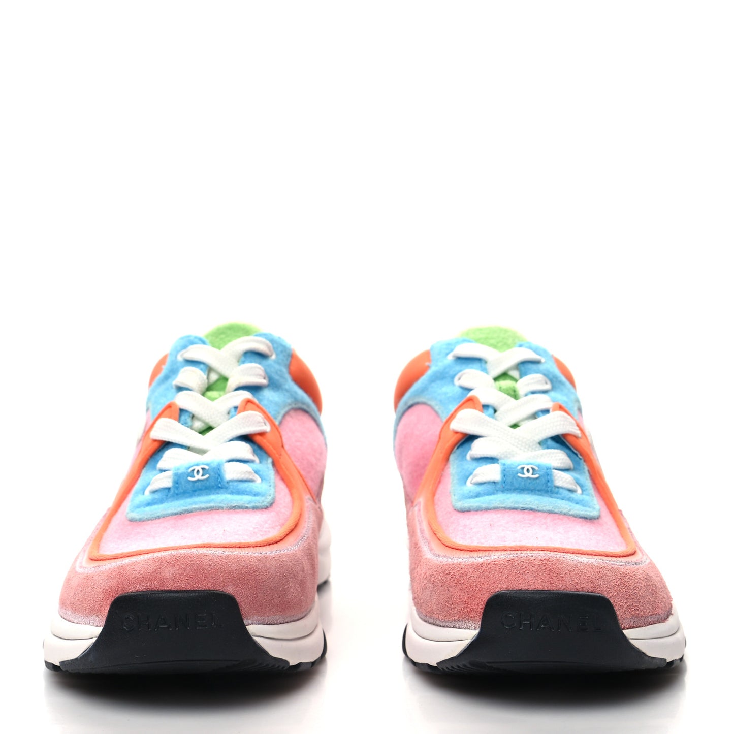 Fabric Suede Calfskin CC Sneakers 38.5 White Multicolor