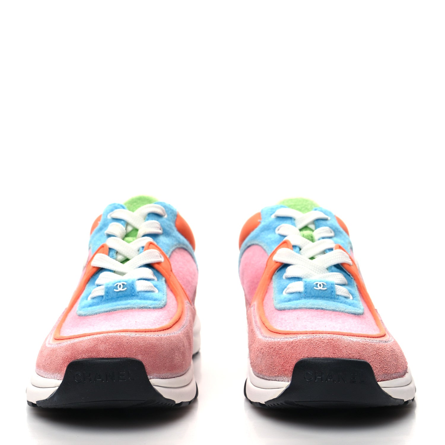 Chanel Fabric Suede Calfskin CC Sneakers 38.5 White Multicolor 2 of 8