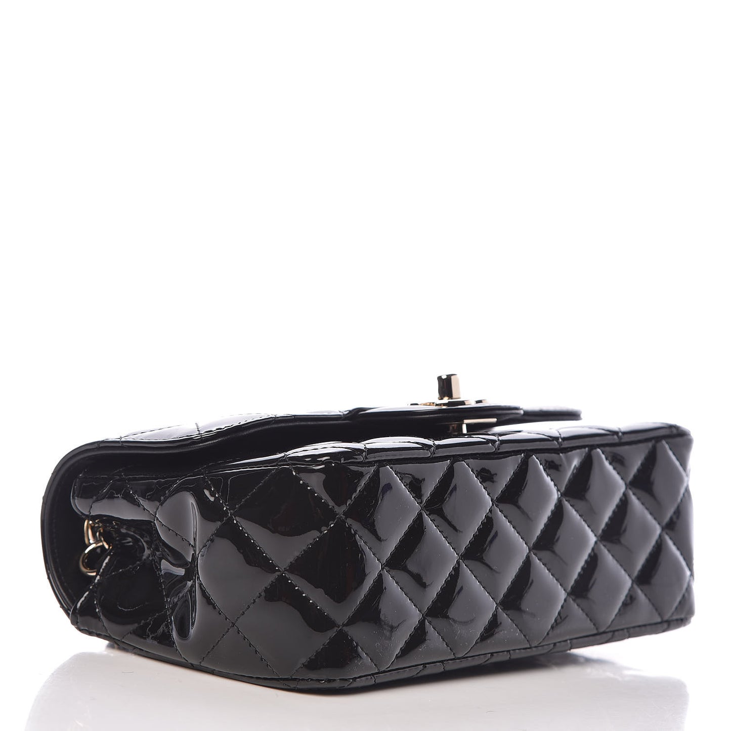 Patent Calfskin Quilted Mini Rectangular Flap Black