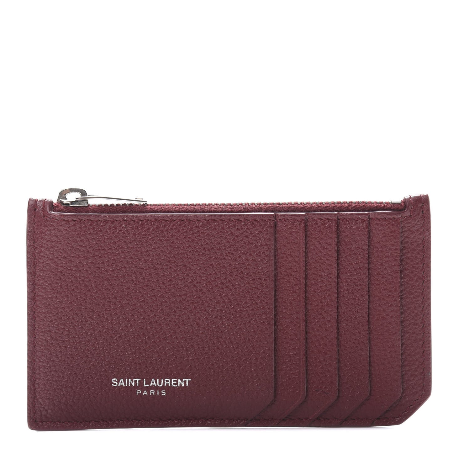 Grained Calfskin 5 Fragments Zip Pouch Card Holder Burgundy