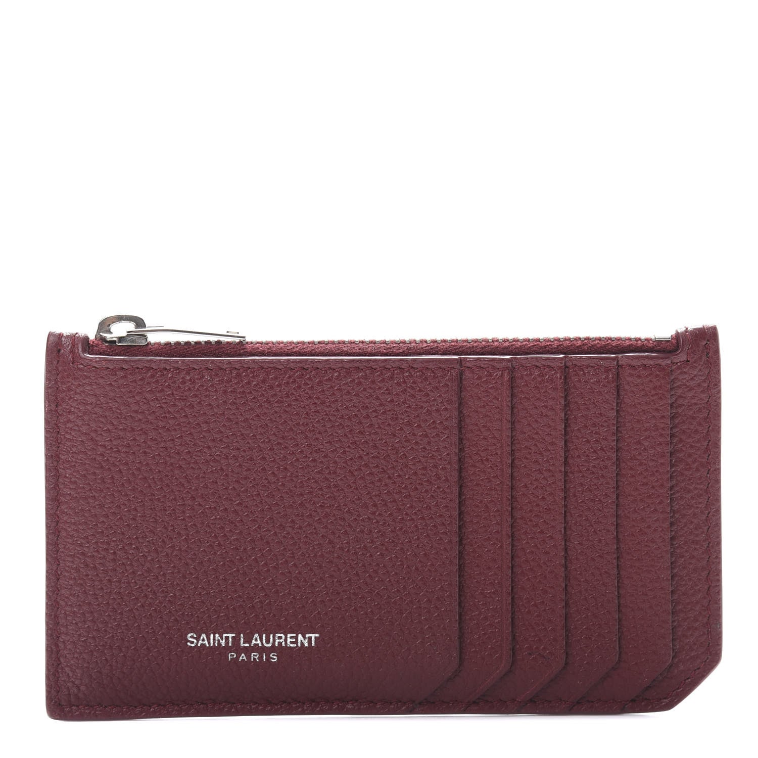 Saint Laurent Grained Calfskin 5 Fragments Zip Pouch Card Holder Burgundy 1 of 8