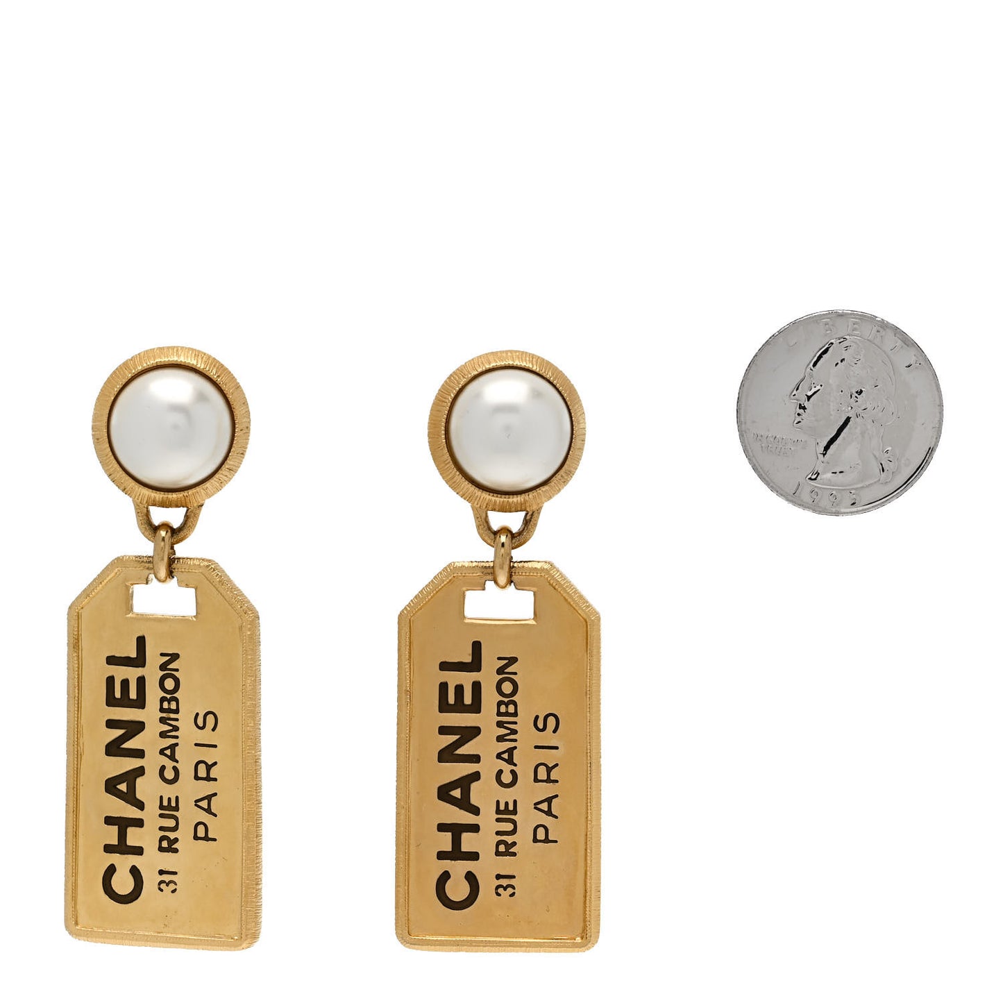 Pearl CC Tags Drop Earrings Gold