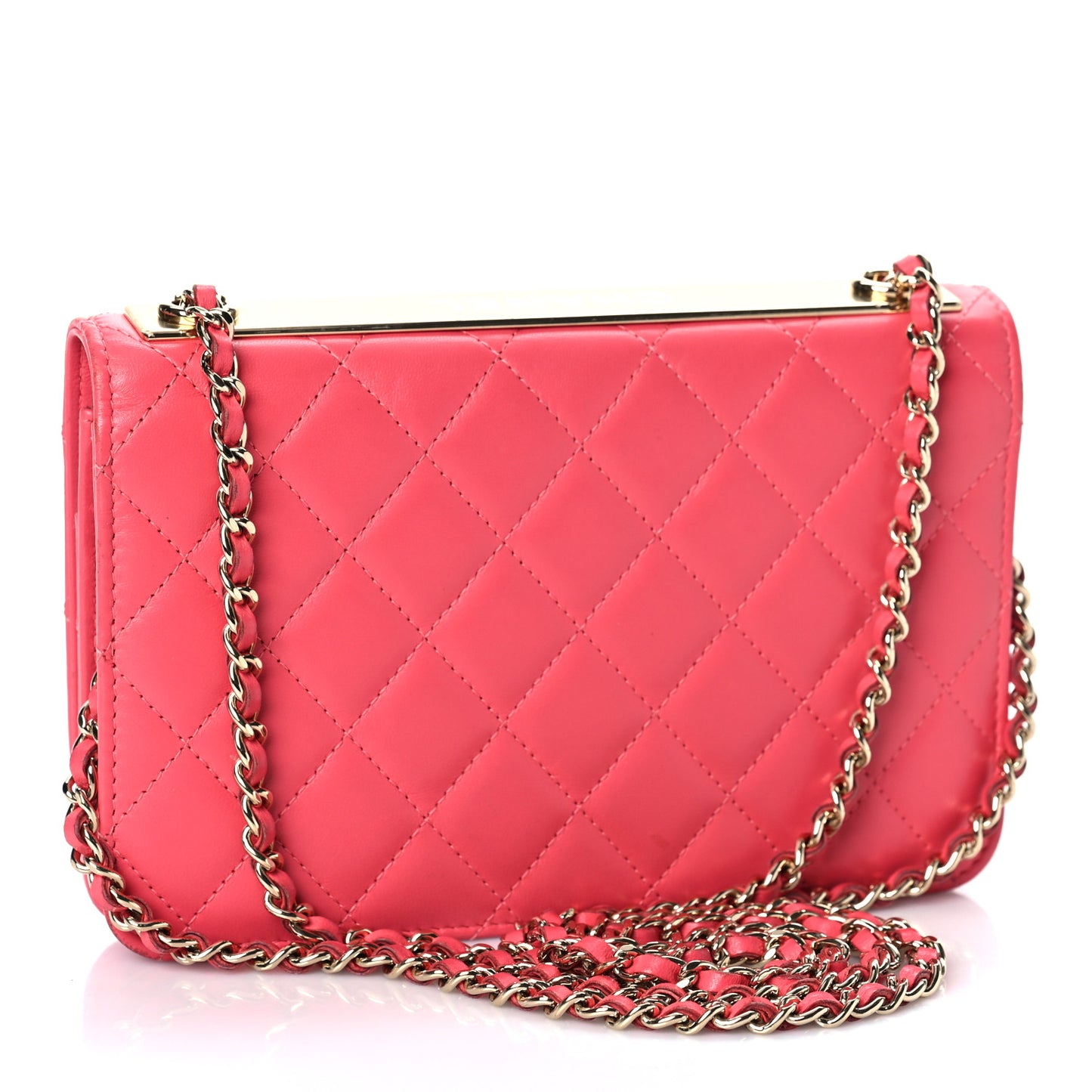 Lambskin Quilted Trendy CC Wallet On Chain WOC Pink