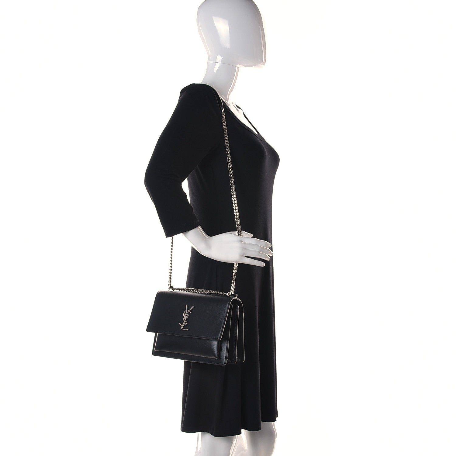 Saint Laurent Smooth Calfskin Medium Monogram Sunset Satchel Black 2 of 14