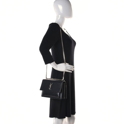 Saint Laurent Smooth Calfskin Medium Monogram Sunset Satchel Black 2 of 14