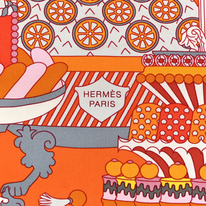Hermes Silk La Patisserie Francaise Scarf 90 Orange Rose Gris 2 of 6
