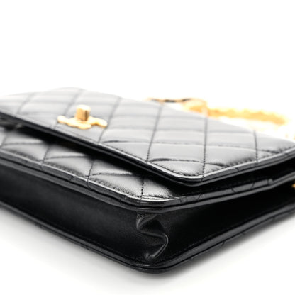 Chanel Lambskin Quilted Pearl Crown Wallet On Chain WOC Black 11 of 11