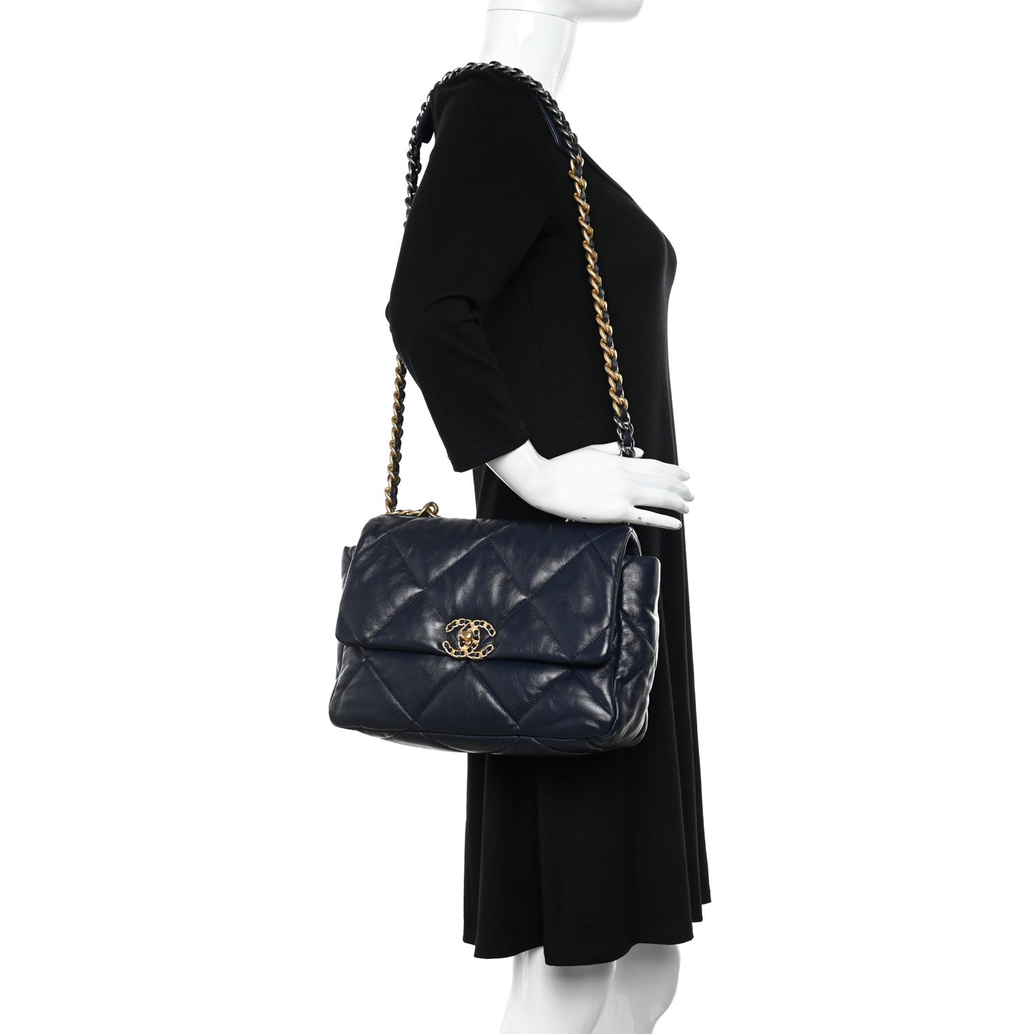 Chanel Lambskin Quilted Large Chanel 19 Flap Navy Blue 2 of 11