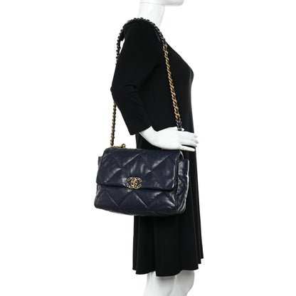 Chanel Lambskin Quilted Large Chanel 19 Flap Navy Blue 2 of 11