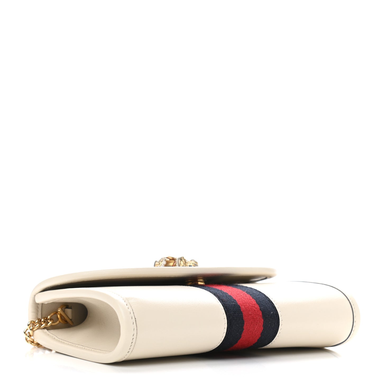 Textured Calfskin Web Mini Rajah Slim Flap Shoulder Bag Mystic White