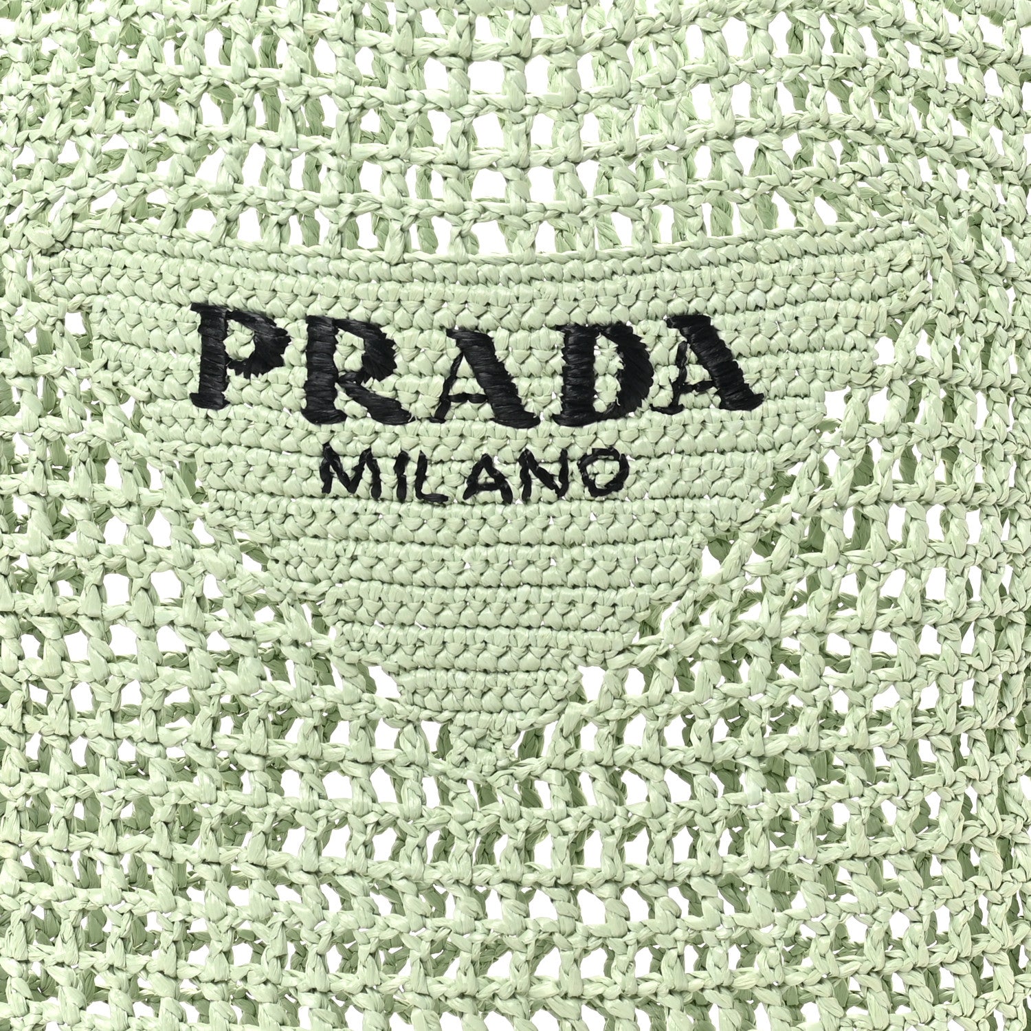 Prada Yarn Raffia Effect Crochet Logo Embroidered Tote Bag Acqua 7 of 9