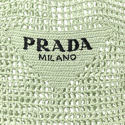 Prada Yarn Raffia Effect Crochet Logo Embroidered Tote Bag Acqua 7 of 9