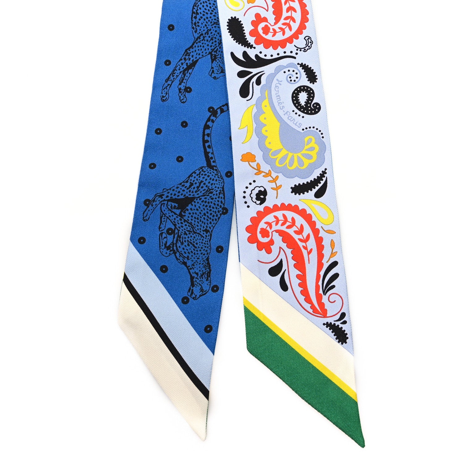 Hermes Silk Guepards Bandana Twilly Bleu Ciel Jaune Vif 2 of 4