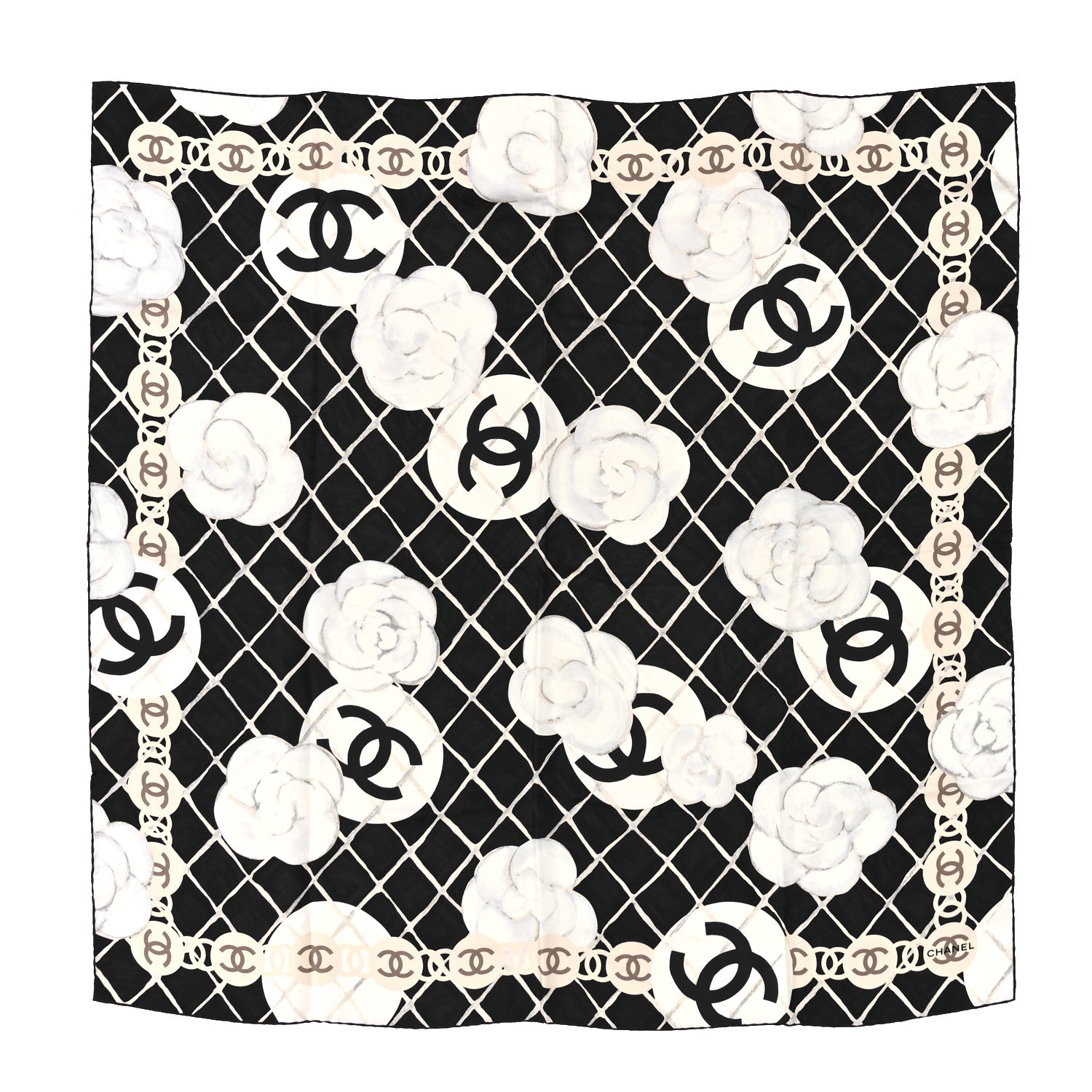 Chanel Silk Camellia CC Square Scarf Black 1 of 3