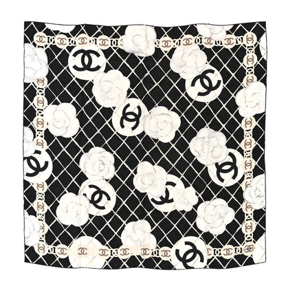 Chanel Silk Camellia CC Square Scarf Black 1 of 3