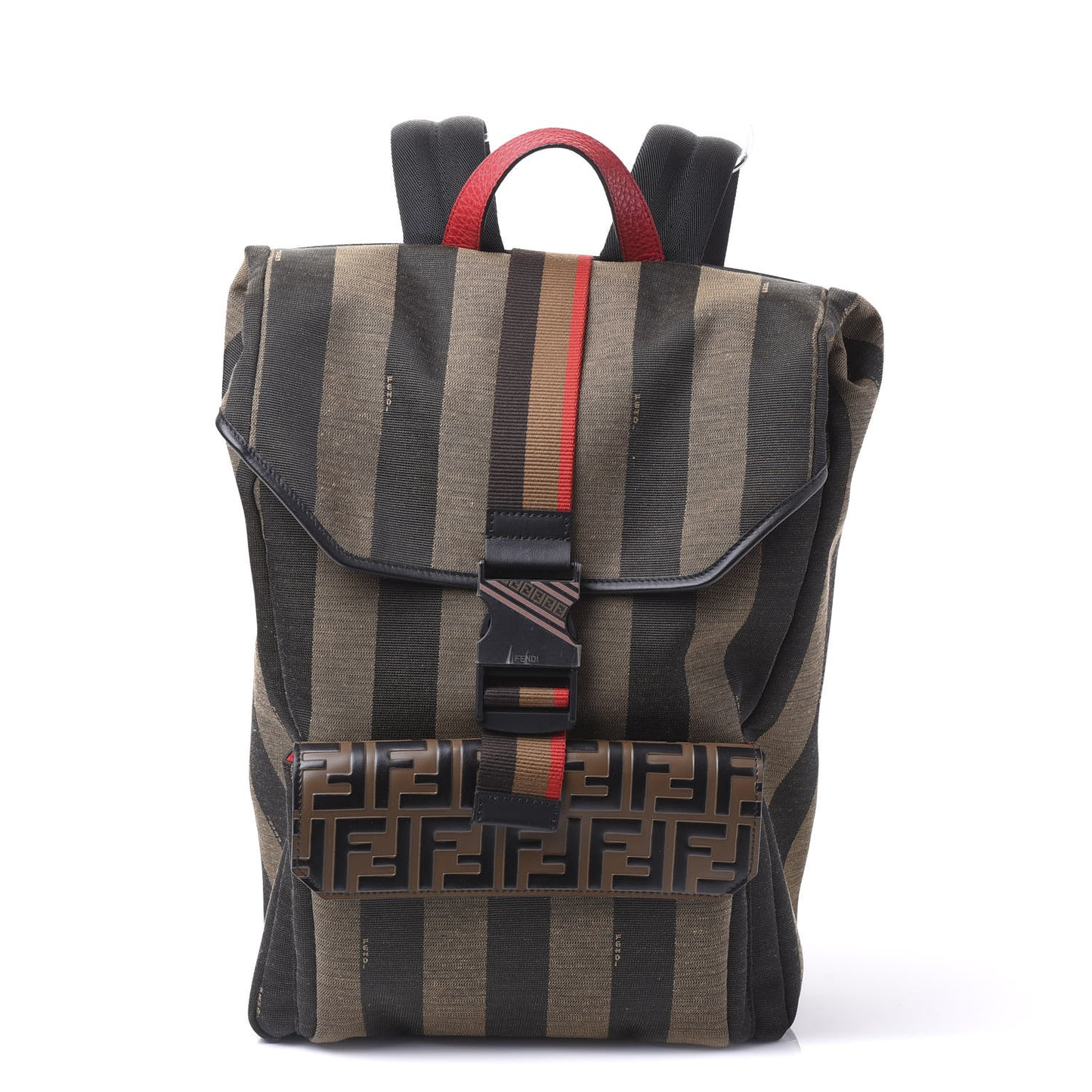 Fabric Jacquard Cuoio Romano Vitello Pequin Bi-Color FF 1974 Embossed Backpack Tobacco Moro Rosso Malboro Maya Black