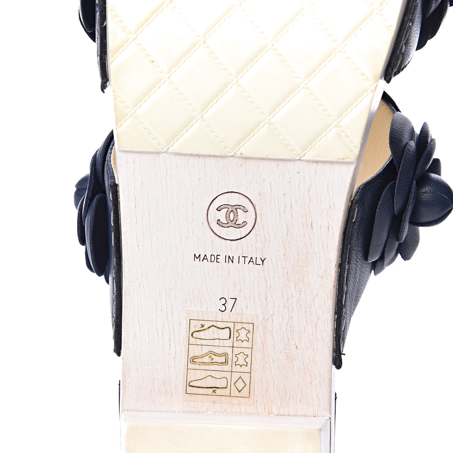 Chanel Lambskin Camellia Sandals 37 Navy Blue 8 of 15