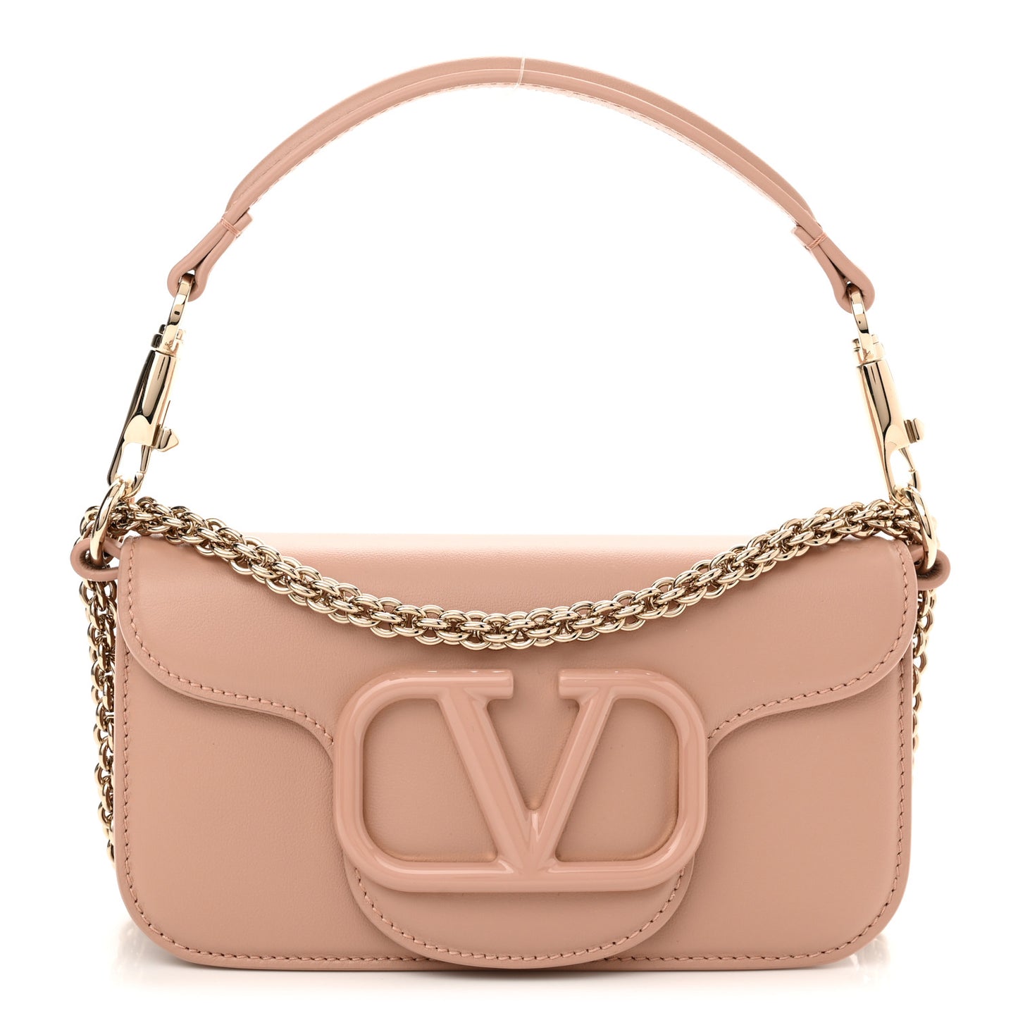 Calfskin Enamel Vlogo Small Loco Shoulder Bag Rose Cannelle