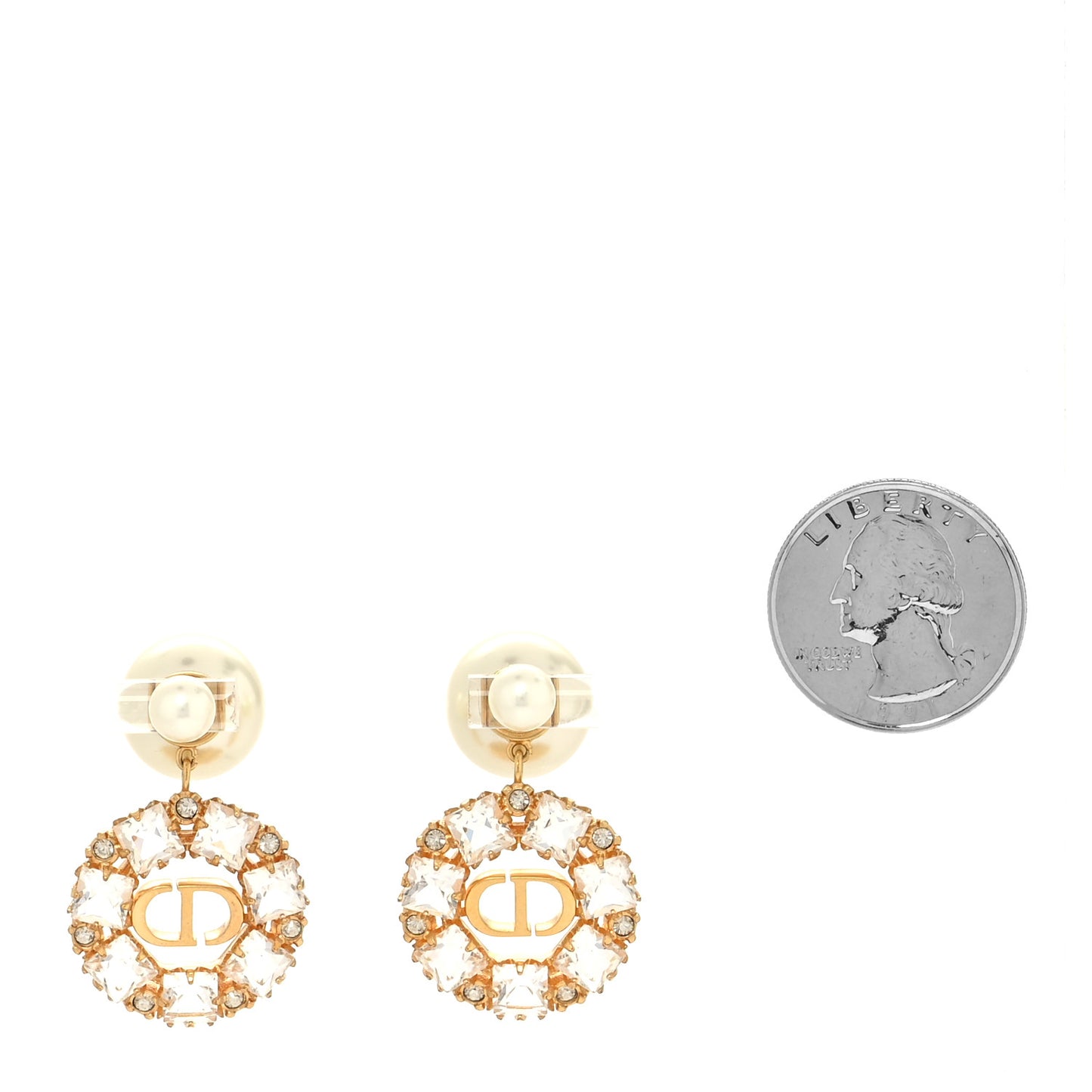 Crystal Pearl Petit CD Earrings Gold