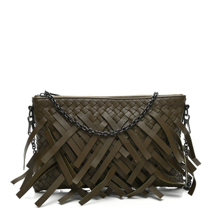 Bottega Veneta Nappa Intrecciato Palio Fringe Chain Pouch Moss 1 of 9