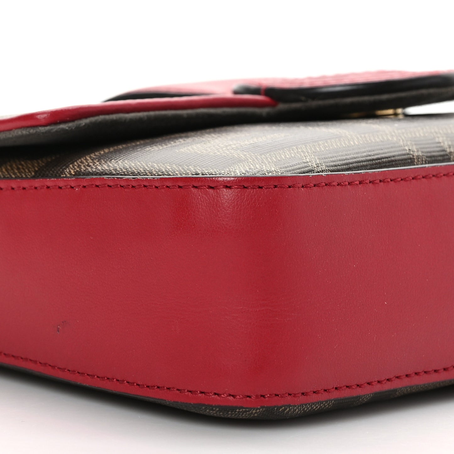 Glazed Fabric Vitello Century FF 1974 Stamp Patch Mini Double F Crossbody Bag Mogano Panna Fragola