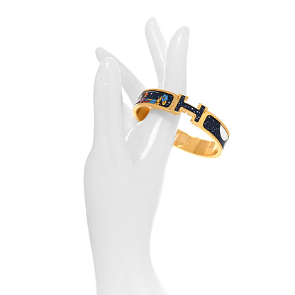 Hermes Enamel Printed Space Derby Narrow Clic Clac H Bracelet PM Indigo Multicolor 2 of 5