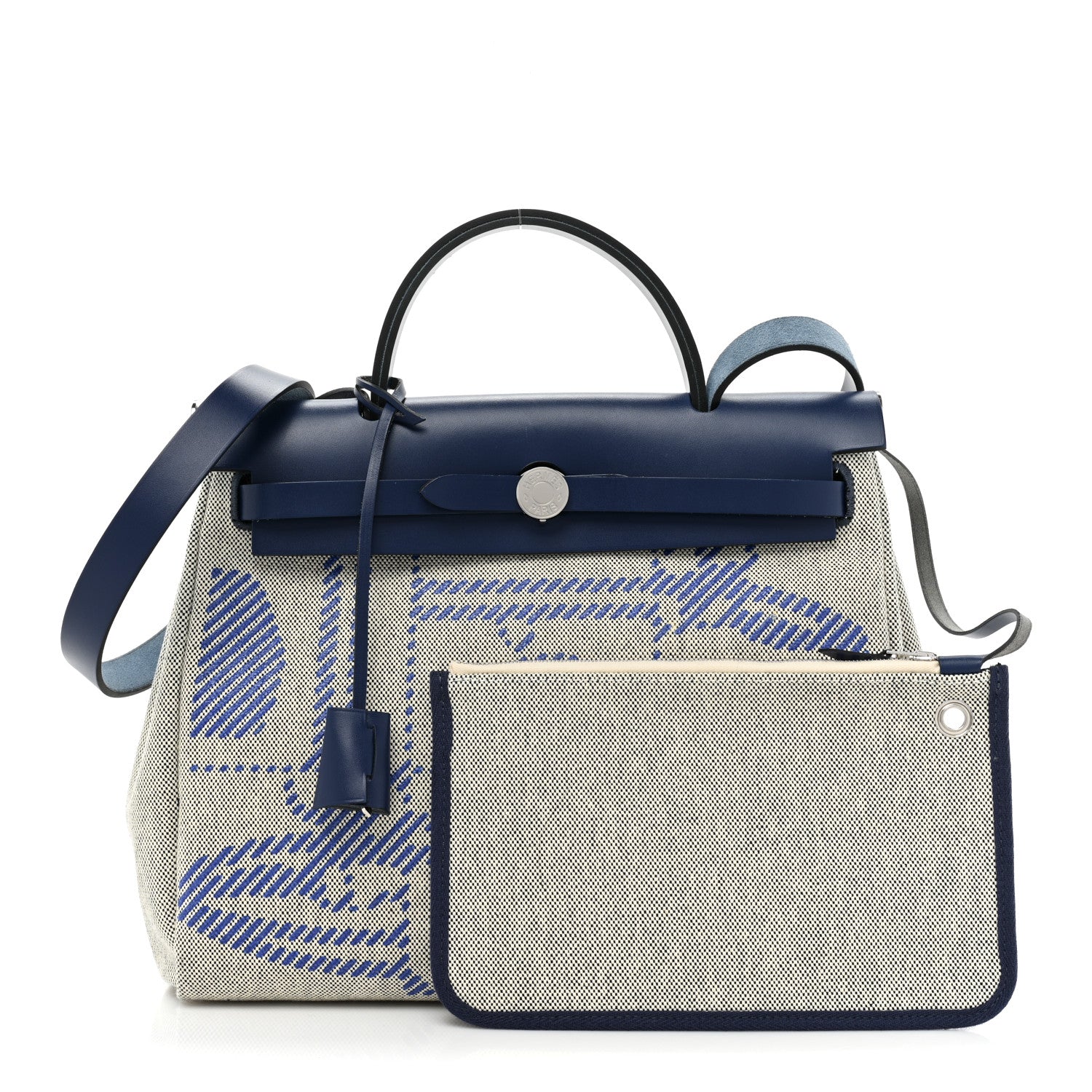 Hermes Vache Hunter Toile H Brides de Gala Herbag Zip Retourne 31 PM Bleu De France Ecru Black 3 of 11