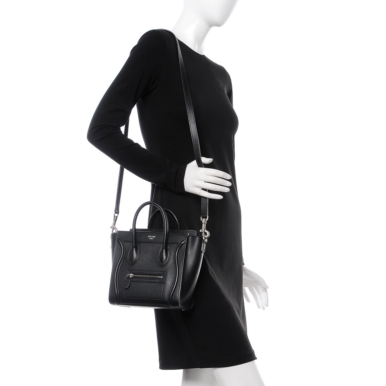 Celine Drummed Calfskin Nano Luggage Black 2 of 10