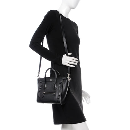 Celine Drummed Calfskin Nano Luggage Black 2 of 10