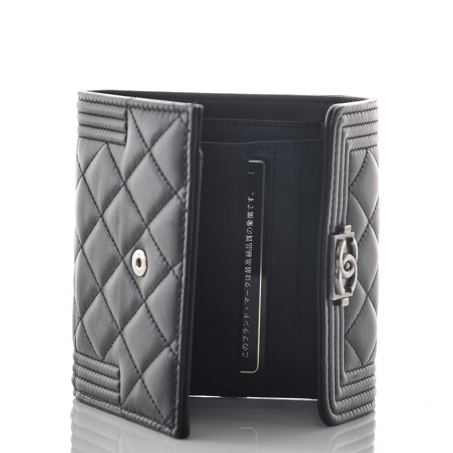 Lambskin Quilted Compact Boy Wallet Black