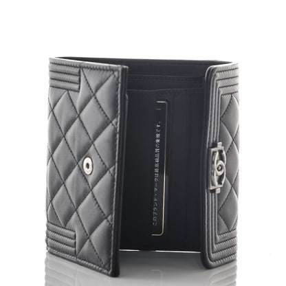 Chanel Lambskin Quilted Compact Boy Wallet Black 5 of 8