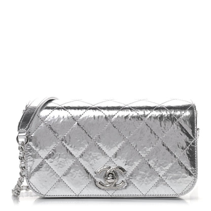 Chanel Hammered Metallic Calfskin Quilted Flap Silver 1 of 9