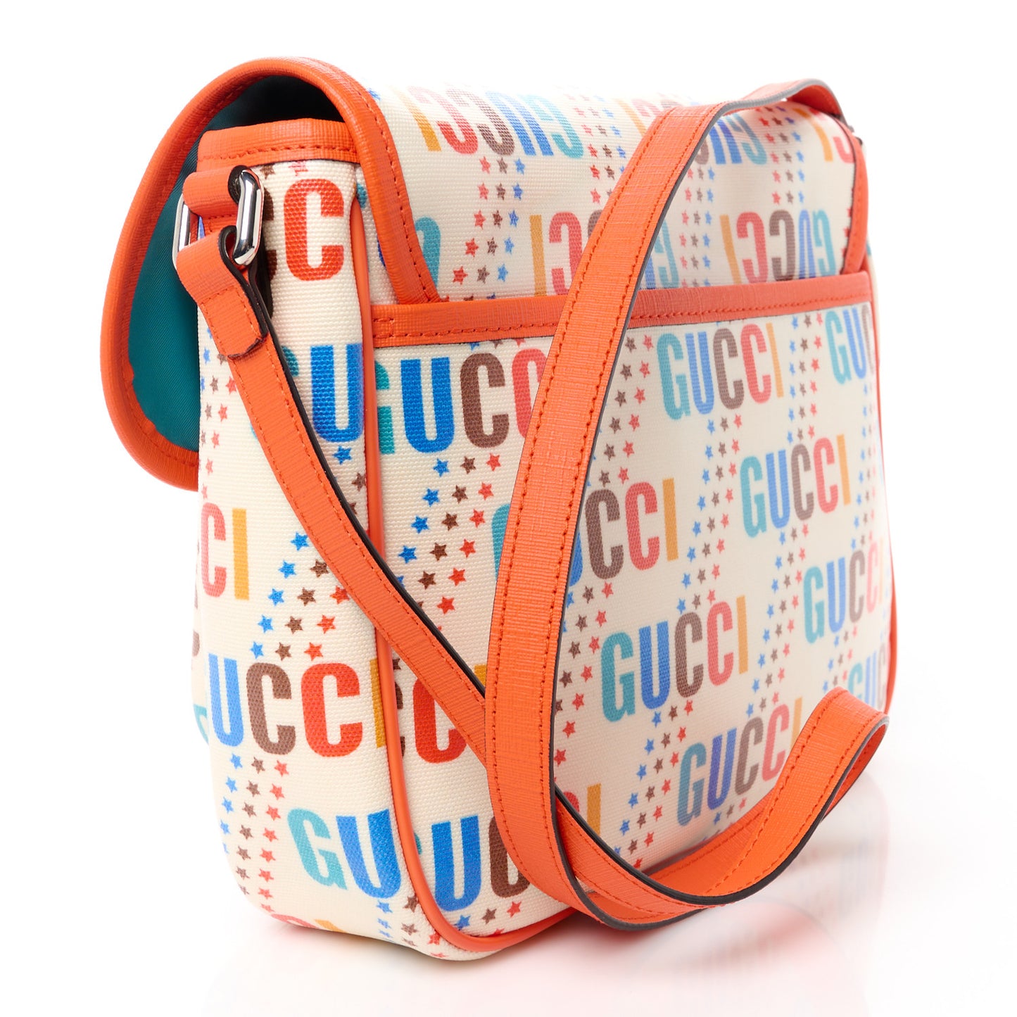 Coated Canvas Logo Star Print Childrens Messenger Bag Beige Multicolor Vibrant Orange
