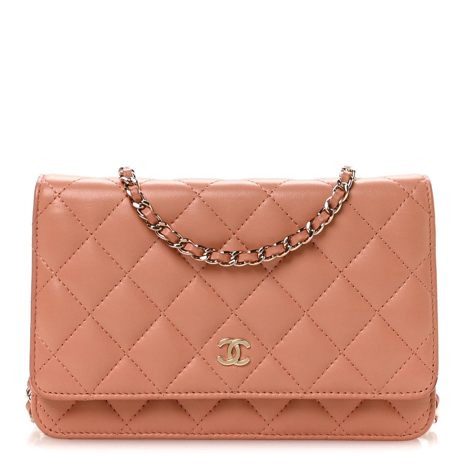 Chanel Lambskin Quilted Wallet on Chain WOC Salmon Pink 1 of 12