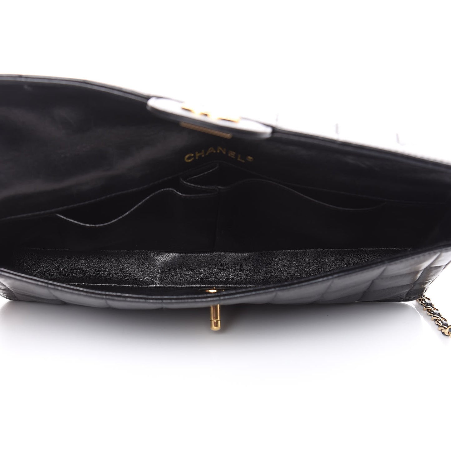Lambskin East West Chocolate Bar Flap Black
