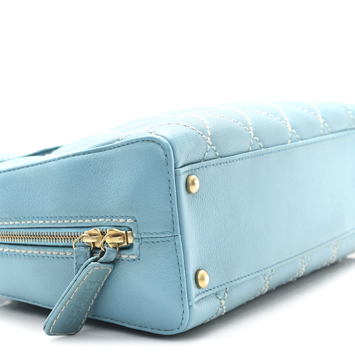 Calfskin Wild Stitch Top Handle Bag Turquoise