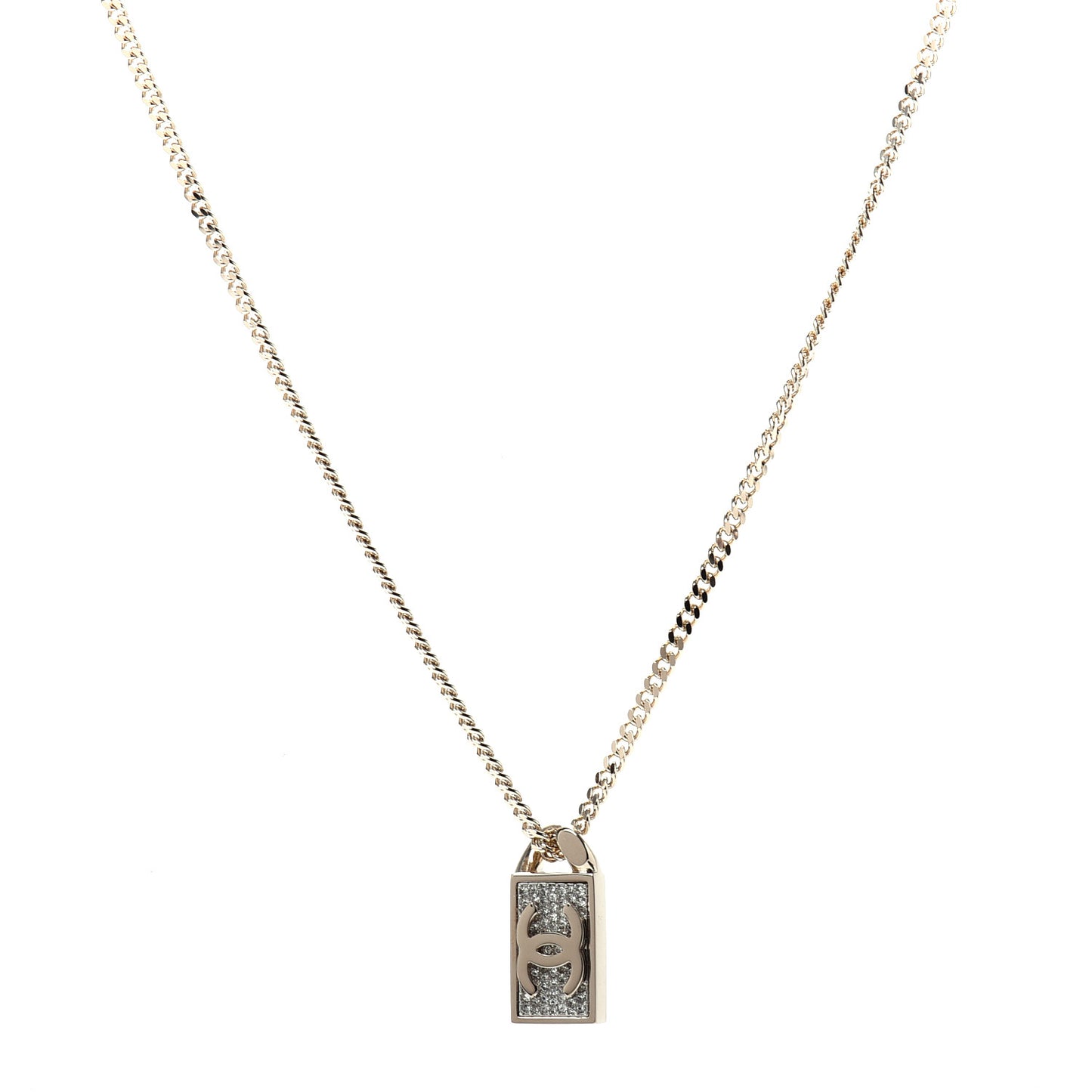 Crystal Dog Tag Chain Necklace Gold