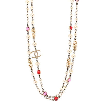 Chanel Pearl Crystal CC Long Necklace Gold Multicolor 1 of 5
